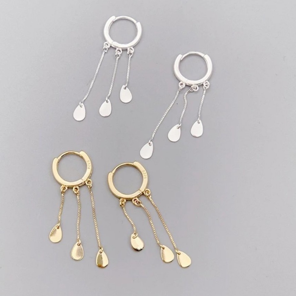 NEW 925 STERLING SILVER TASSEL DROP HOOP EARRINGS, NICE EARRINGS, CUTE EARRINGS - Picture 5 of 7